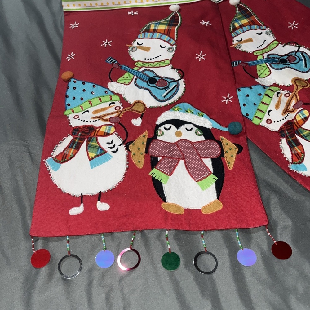 Pier 1 Imports 72" Musical Christmas Beaded Red Table Runner